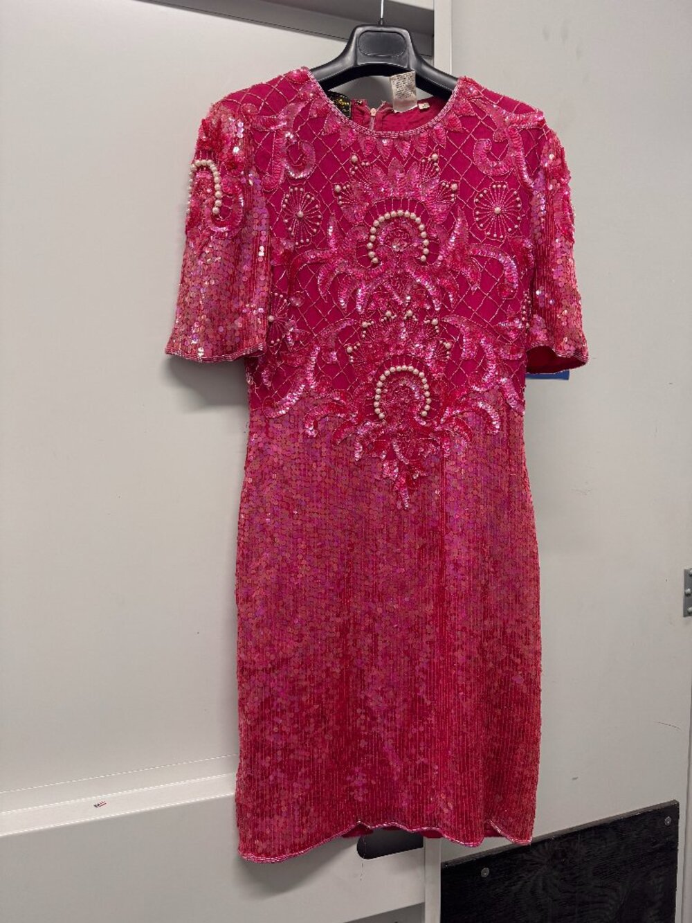 Vintage 100% Silk + Hand Beaded Pink Dress